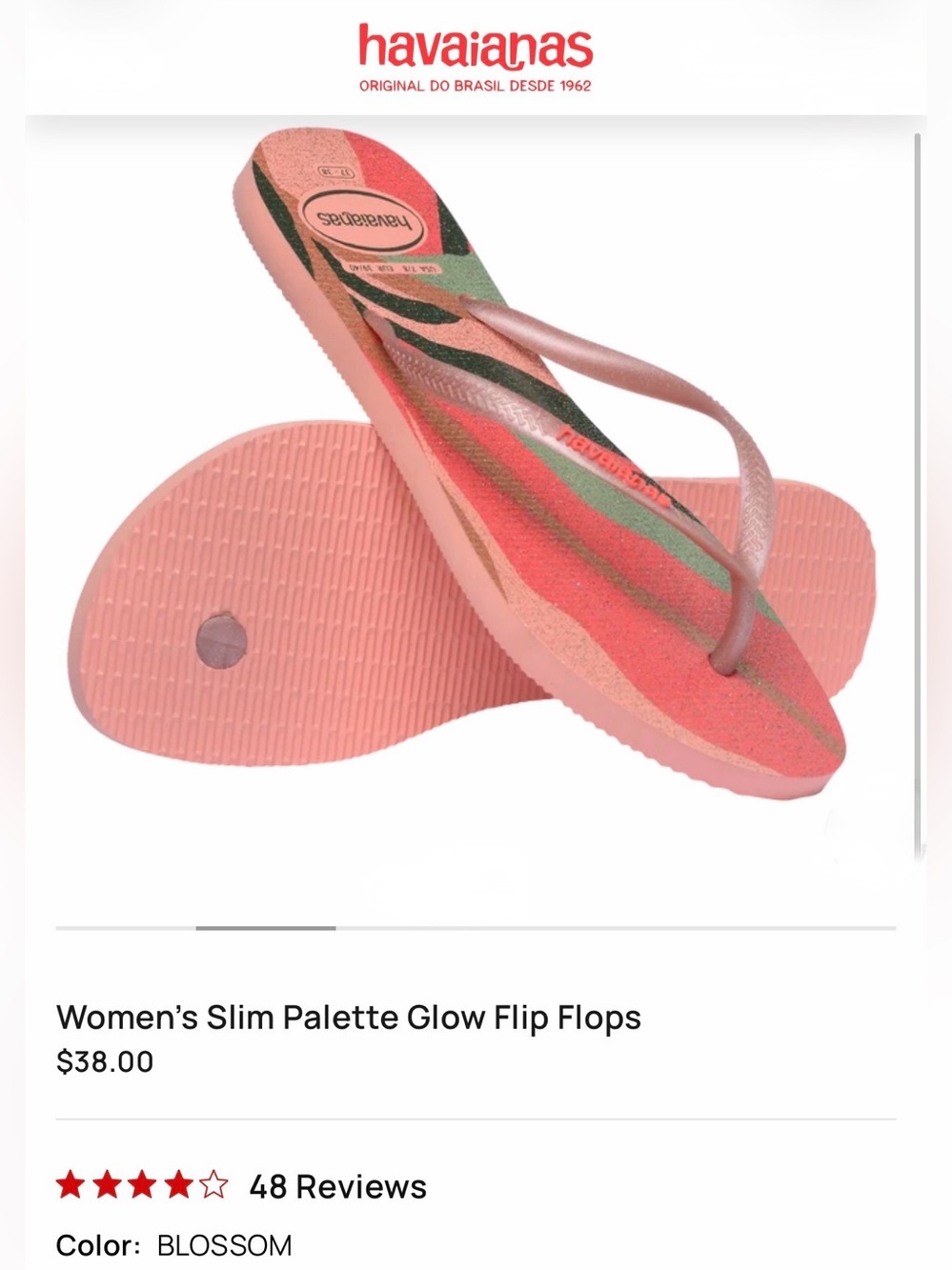 *new* Havaianas Women's Slim Palette Glow Flip Flops Blossom